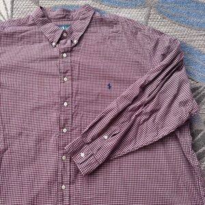 Ralph Lauren Men’s Maroon Gingham Plaid Long Sleeve‎ Button Down Shirt Size 4XB